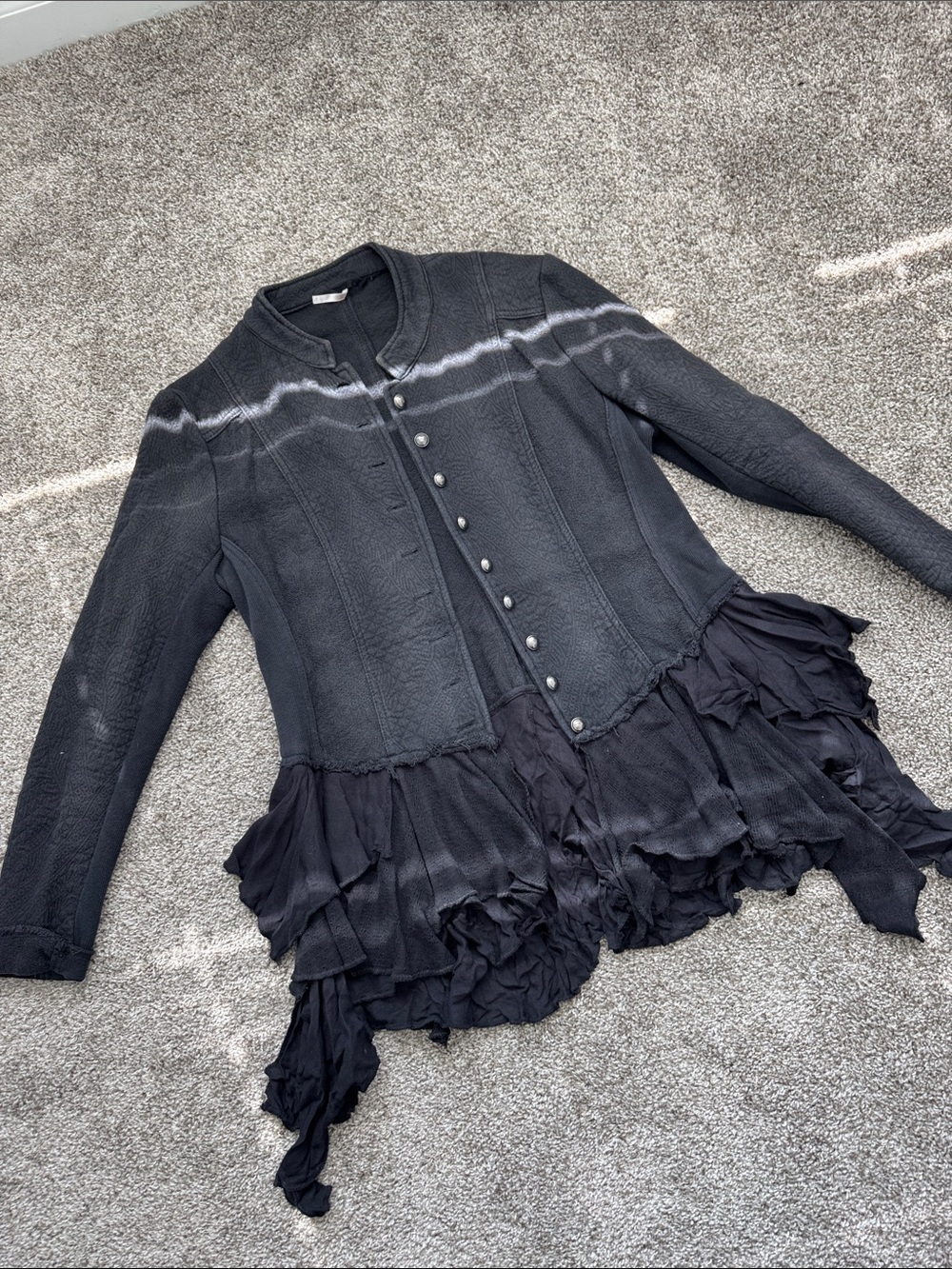 Free People Women's Black Ruffle Hem Button-Front Jacket
